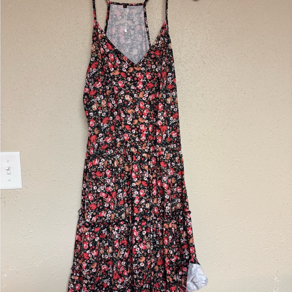 Amazon Black Floral Mini Dress with Red and‎ Pink Flowers